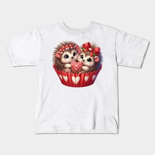 Valentine Hedgehog Couple In A Cupcake Kids T-Shirt